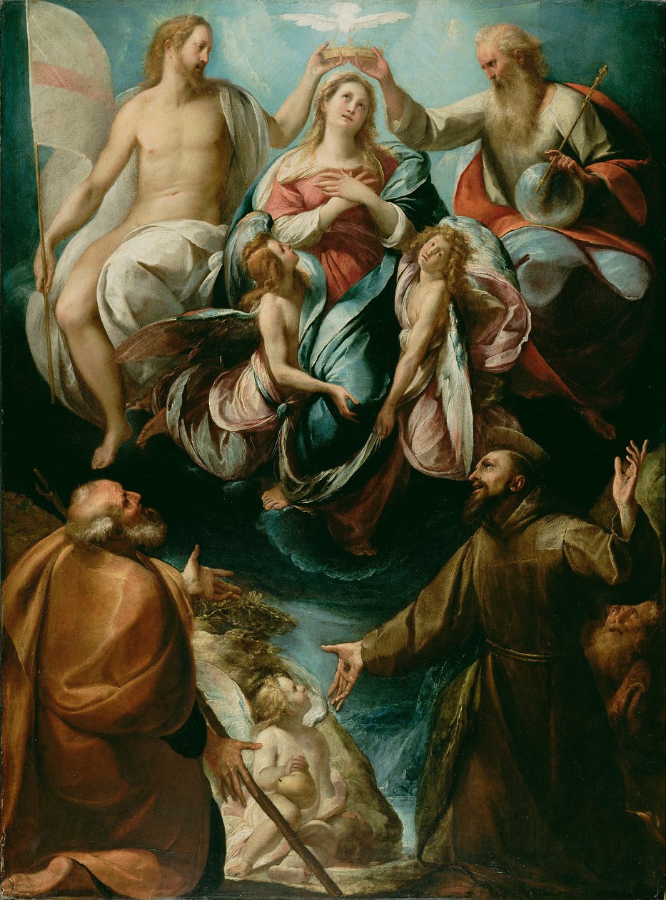 Jomfruens kroning med de hellige Joseph og Frans av Assisi av Giulio Cesare Procaccini