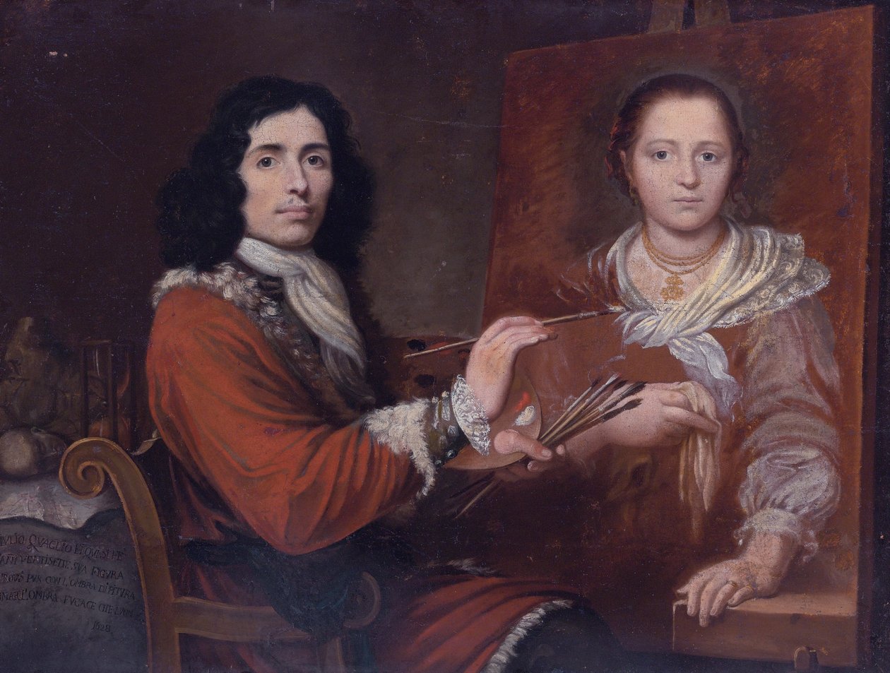 Selvportrett av kunstneren som maler sin kone av Giulio Quaglio I