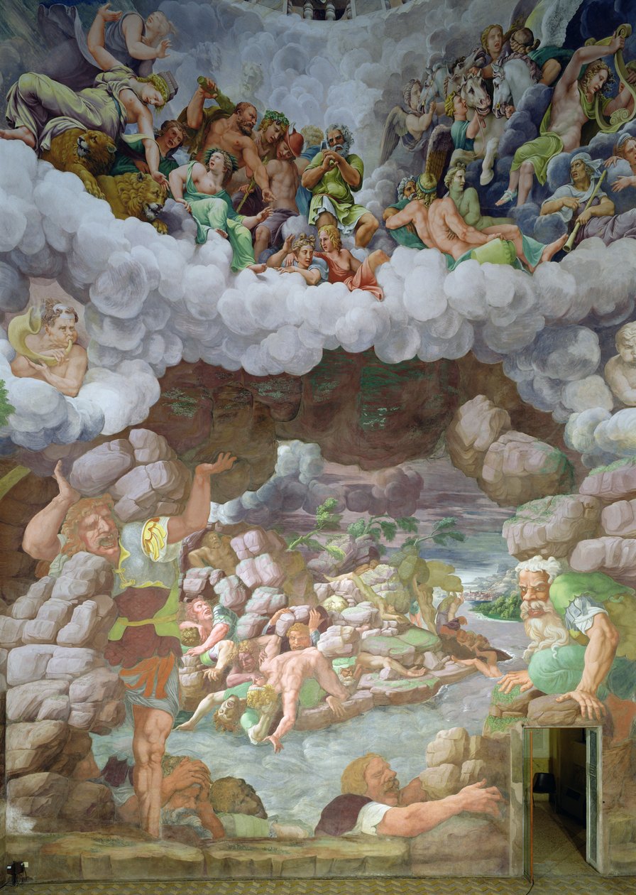 Detalj av ødeleggelsen av kjempene av Jupiters tordenbolter, Sala dei Giganti, 1536 (fresco) av Giulio Romano