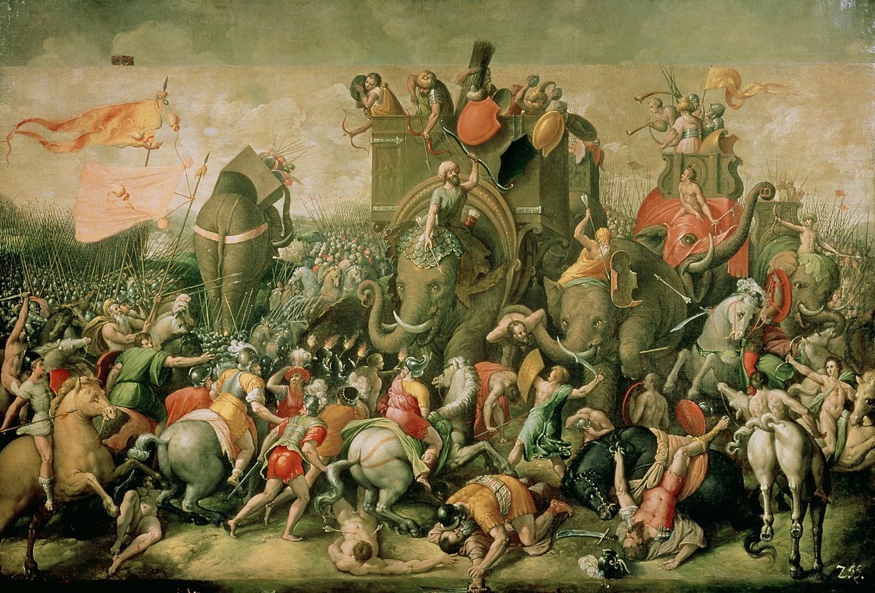Slaget ved Zama, 202 f.Kr., 1570-80 av Giulio Romano