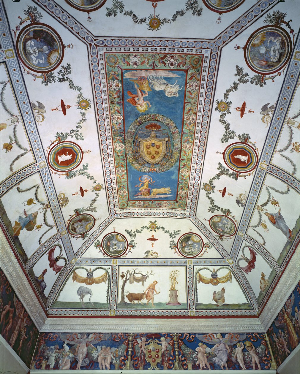 Camera con Fregio di Amorini Chamber of the Cupid Frieze detalj av taket, foto fra 1520-tallet av Giulio Romano
