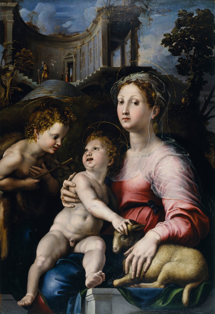 Madonna og barnet med døperen Johannes av Giulio Romano