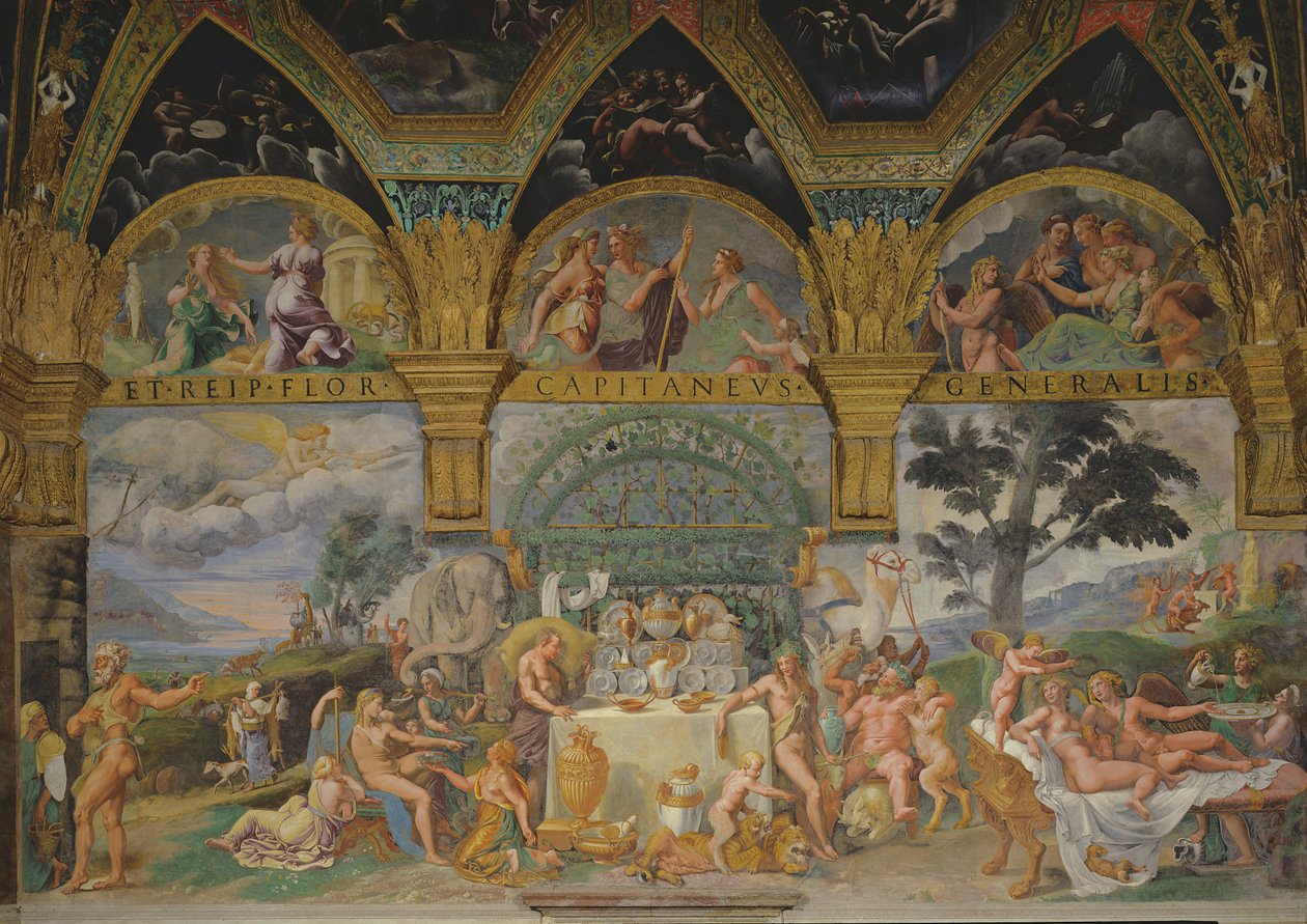 Den edle banketten som feiret ekteskapet til Amor og Psyche fra Sala di Amore e Psiche, 1527-31 av Giulio Romano