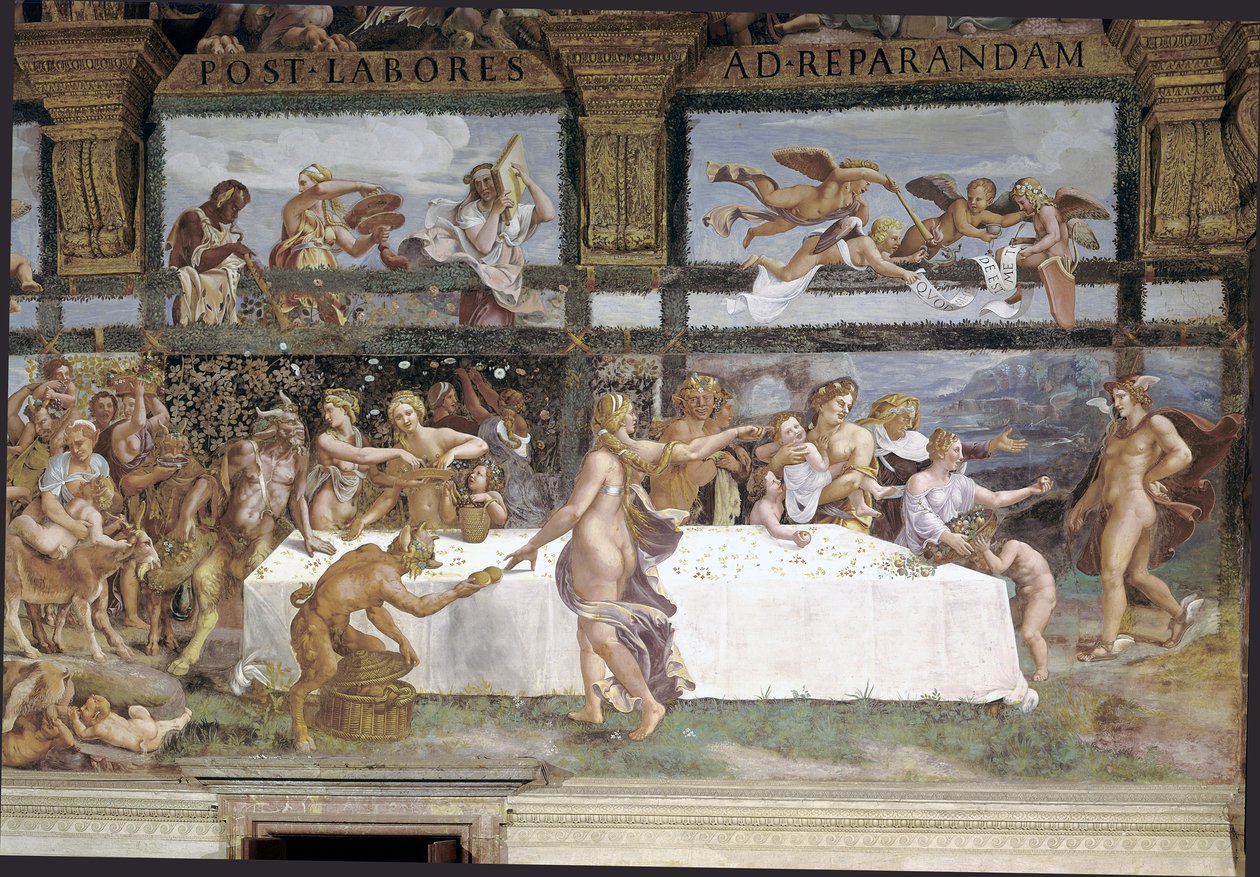 Forberedelser til gudenes bankett for bryllupet til Amor og Psyke, detalj av Giulio (1483 1520) Romano
