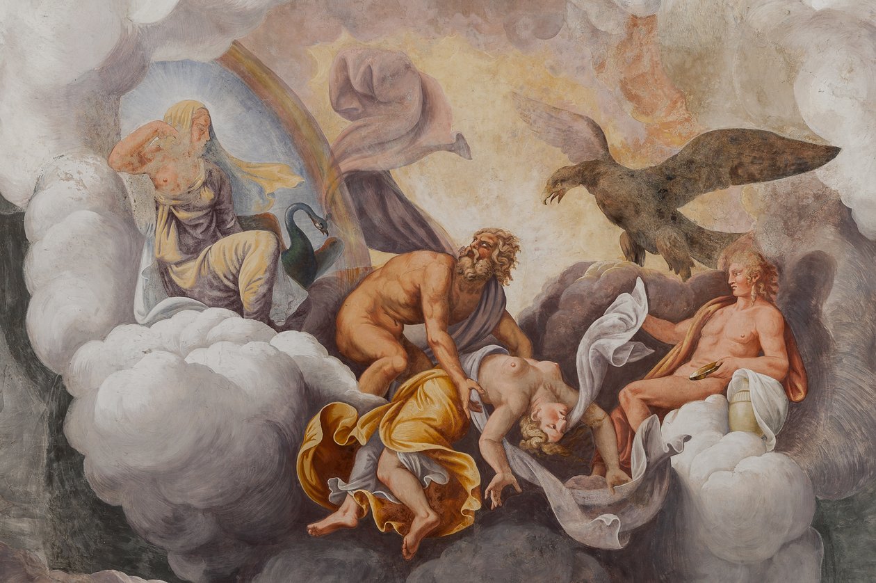 Gods of the Olympus, The Trojan Horse, Chamber of Troy (Sala di Troia) av Giulio (and workshop) Romano