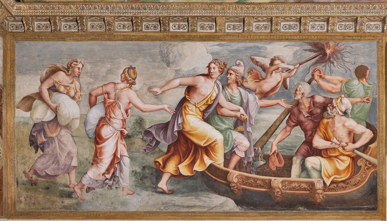 Bortføringen av Helen, den trojanske hesten, Chamber of Troy (Sala di Troia) av Giulio (and workshop) Romano