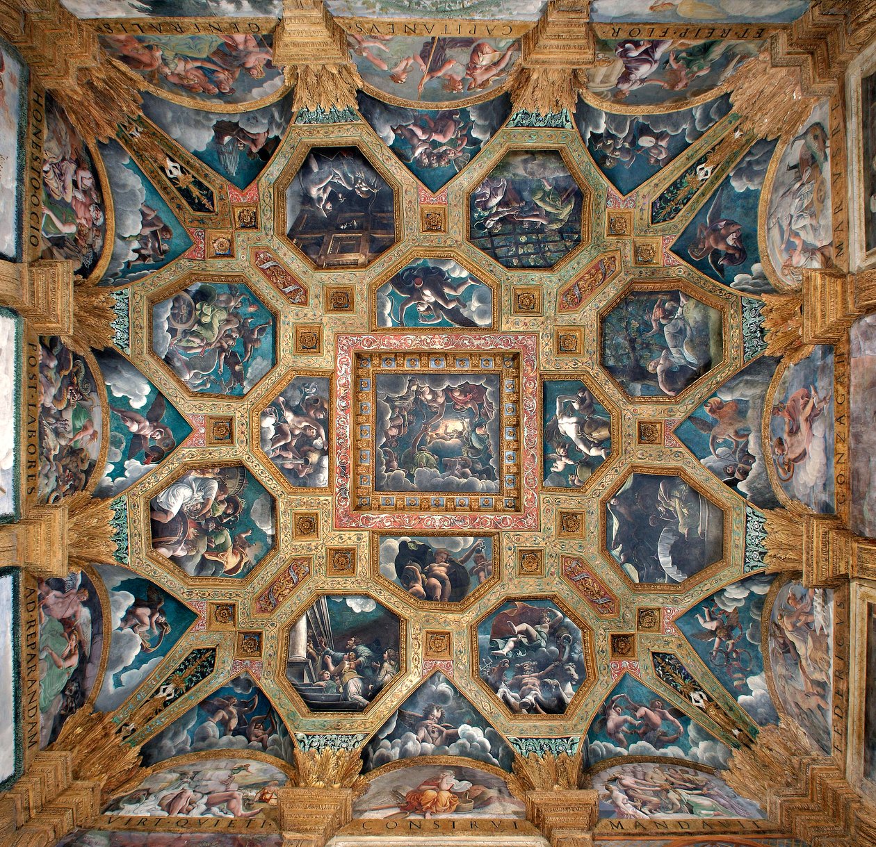Utsikt over hvelvet til Chamber of Cupid and Psyche (Sala di Amore e Psiche) av Giulio (and workshop) Romano