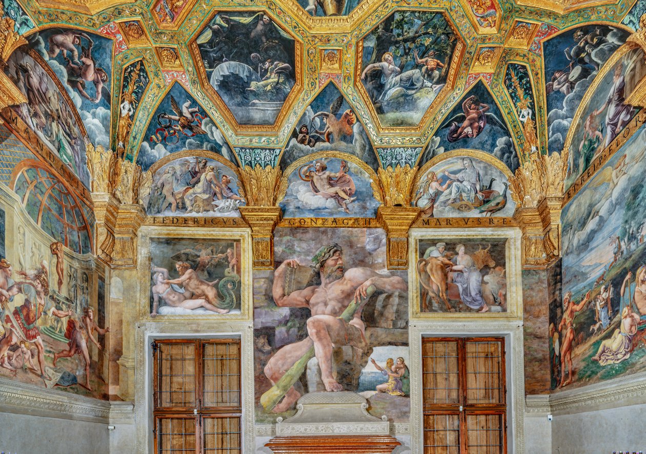 Room of Psiche: utsikt over den østlige veggen (fresco) av Giulio (workshop of) Romano