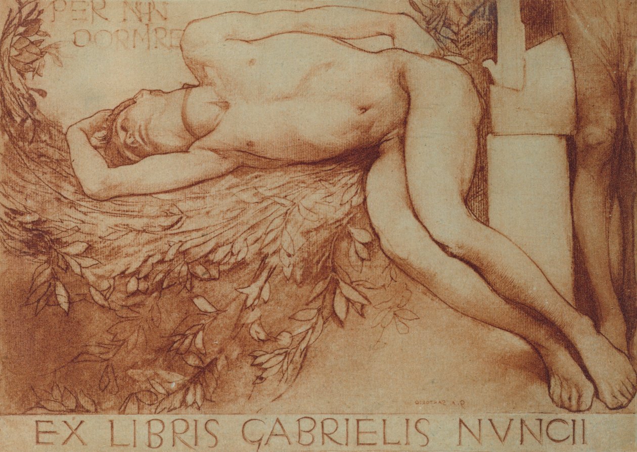 Ex Libris-kort for Gabriel dAnnunzio (kritt på papir) av Giulio Aristide Sartorio