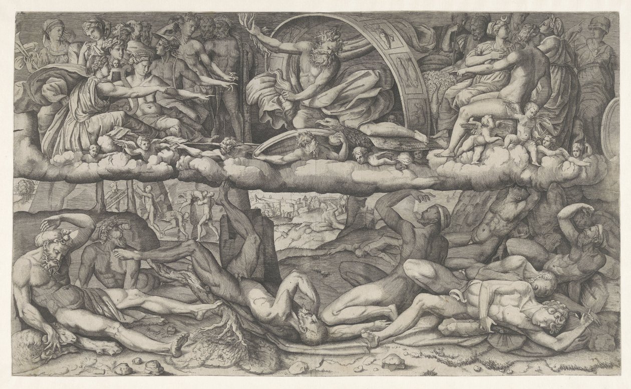 Slaget om guder og kjemper La lotta fra dei e gigantiske av Giulio Bonasone (attributed to)