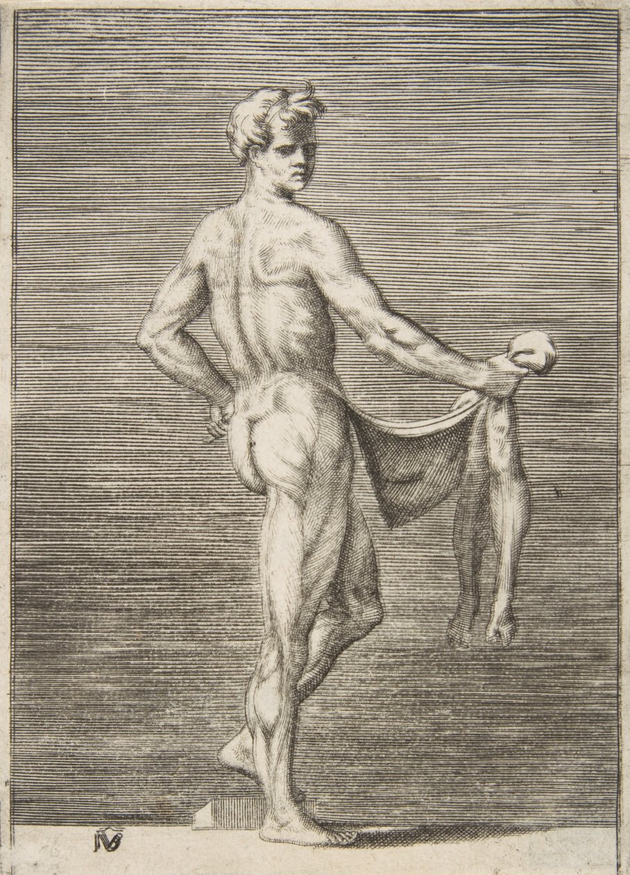 Flitt mann sett bakfra, 1531-76. av Giulio Bonasone