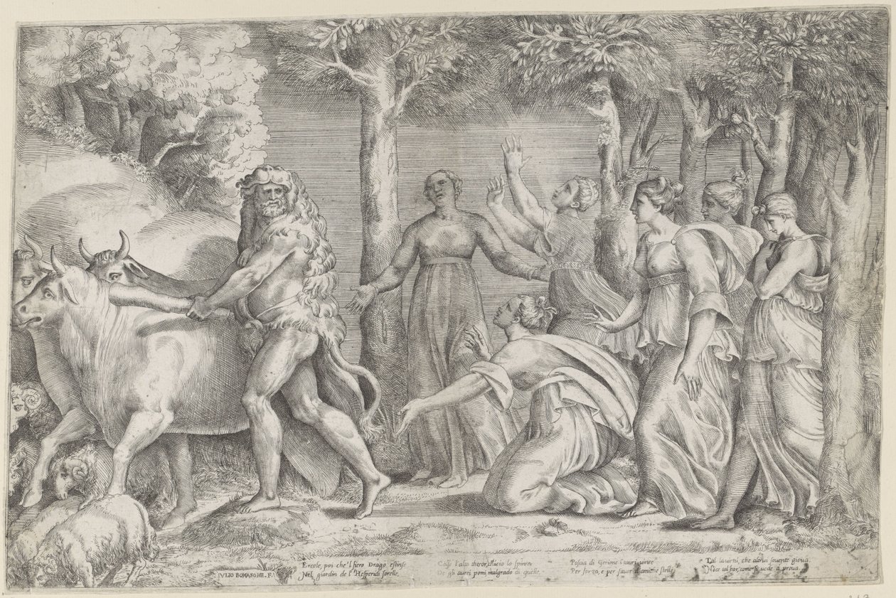 Hercules raner Geryons storfe av Giulio Bonasone