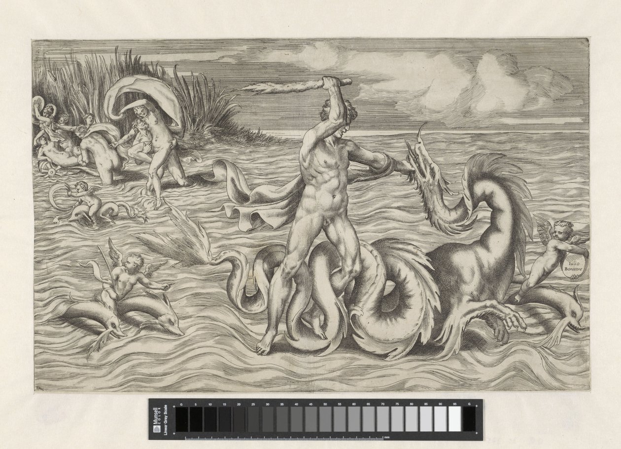 Hercules bryter med Achelous av Giulio Bonasone