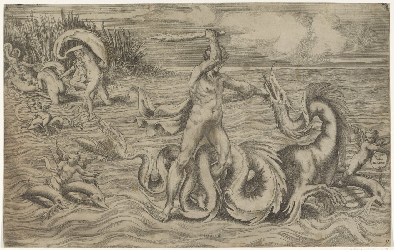 Hercules bryter med Achelous av Giulio Bonasone