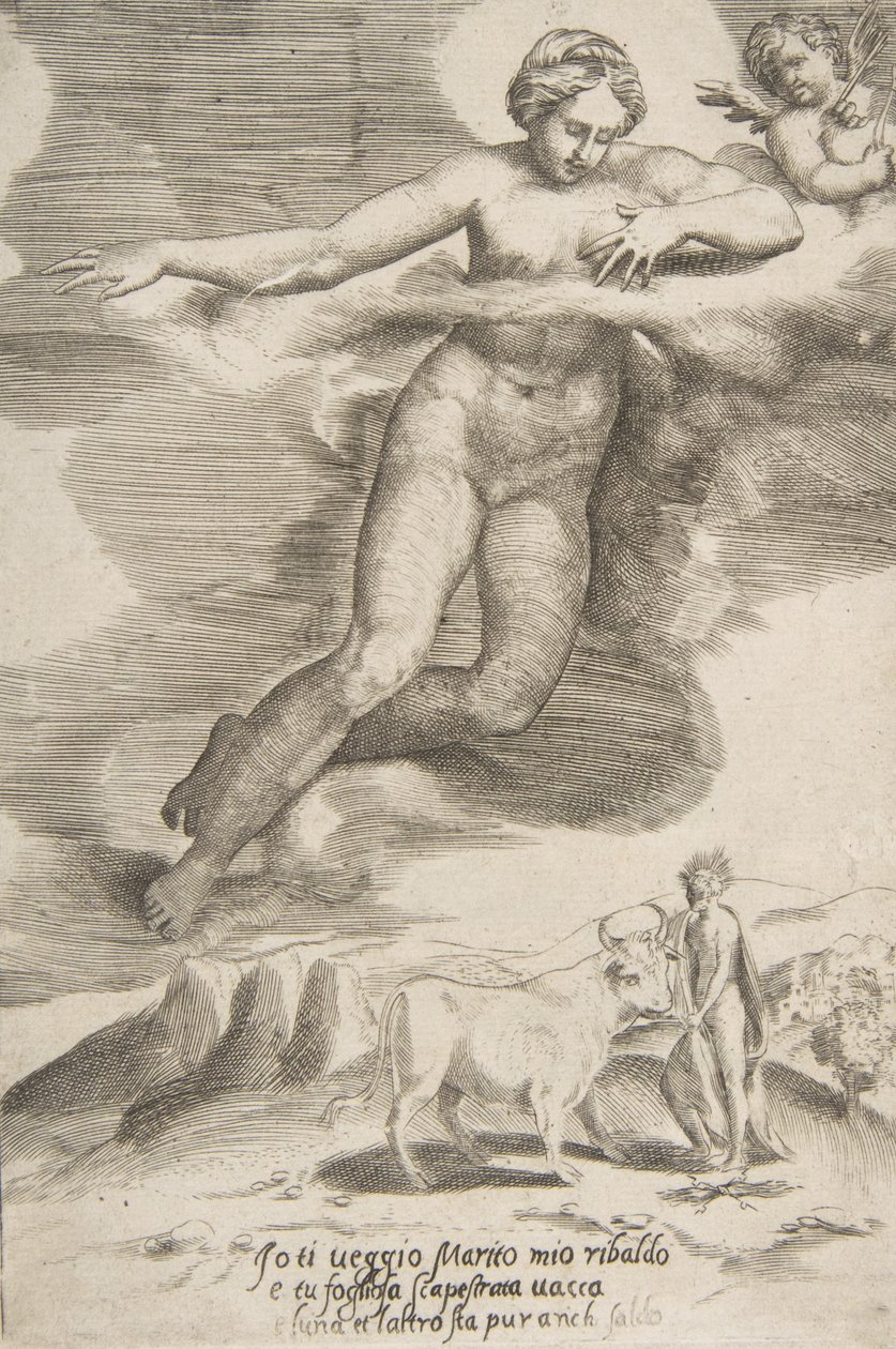 Juno ser på Jupiter og Io, fra The Loves of the Gods, 1531-60. av Giulio Bonasone