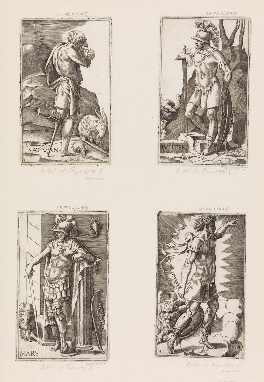 Jupiter, fra planeter, plate 2, 1530-70. av Giulio Bonasone