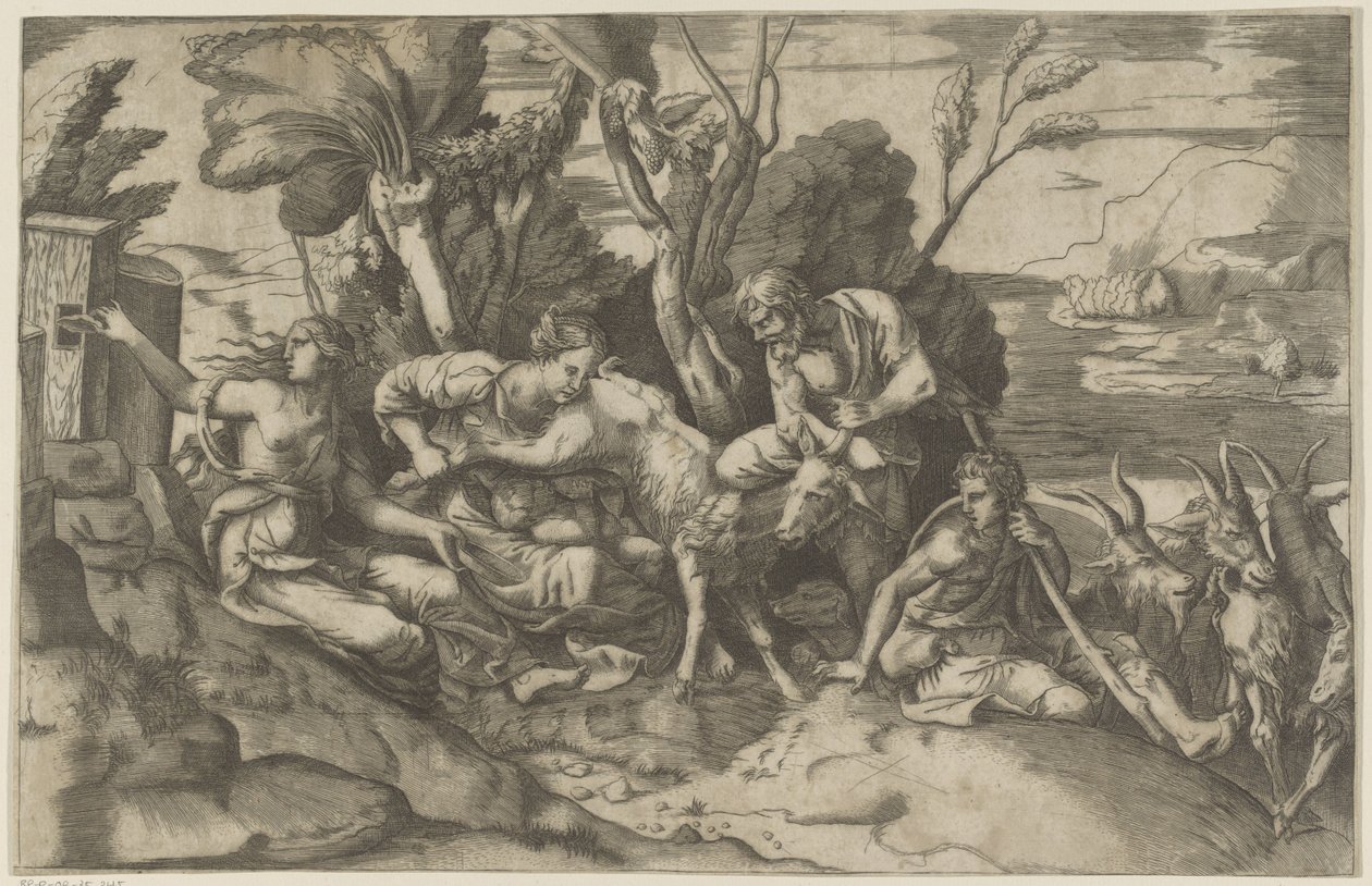 Jupiter die av geiten Amalthea av Giulio Bonasone