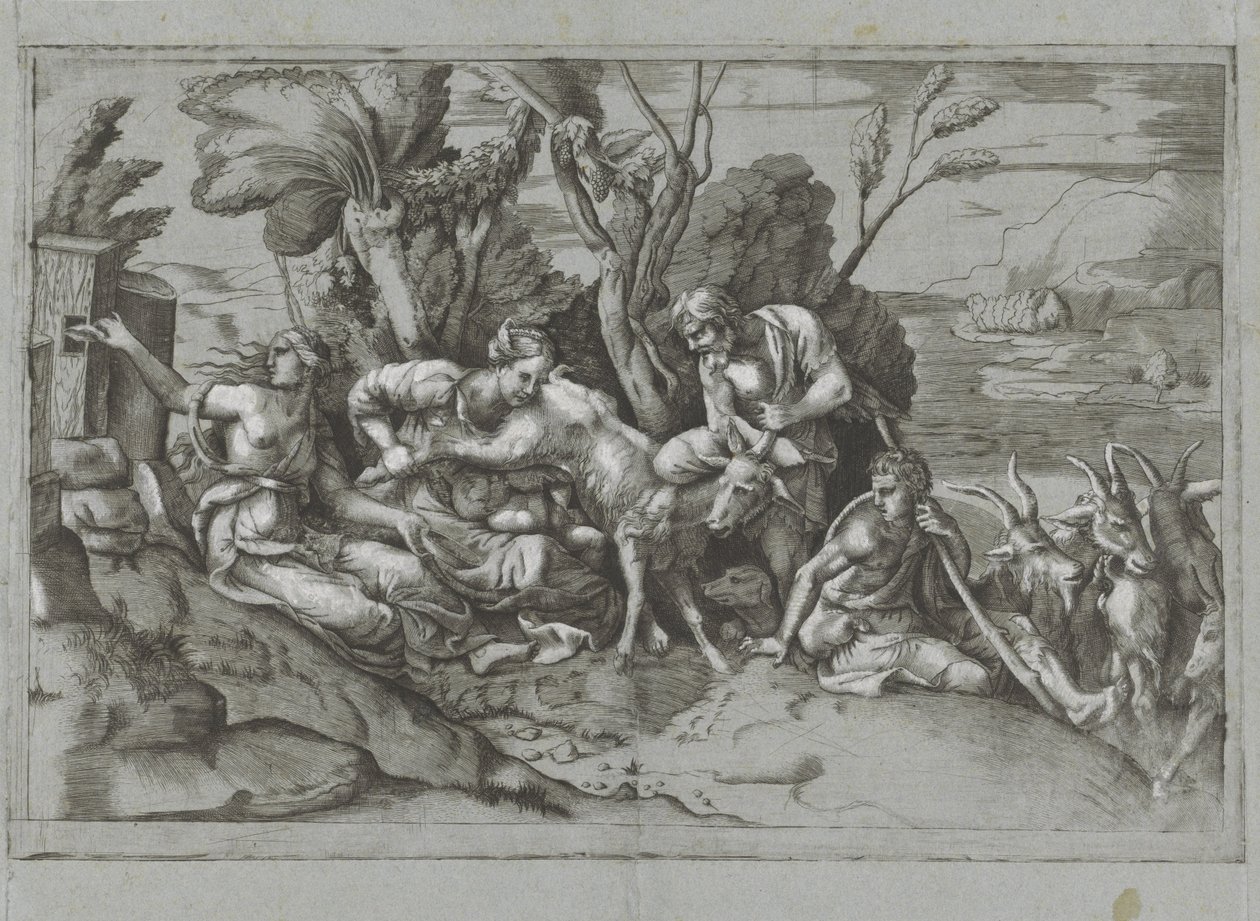 Jupiter die av geiten Amalthea av Giulio Bonasone