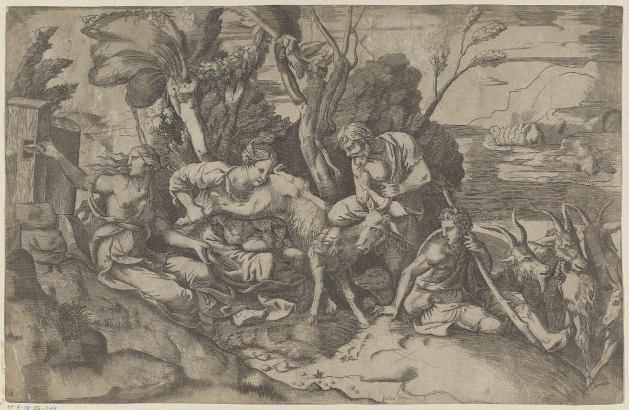 Jupiter die av geiten Amalthea av Giulio Bonasone