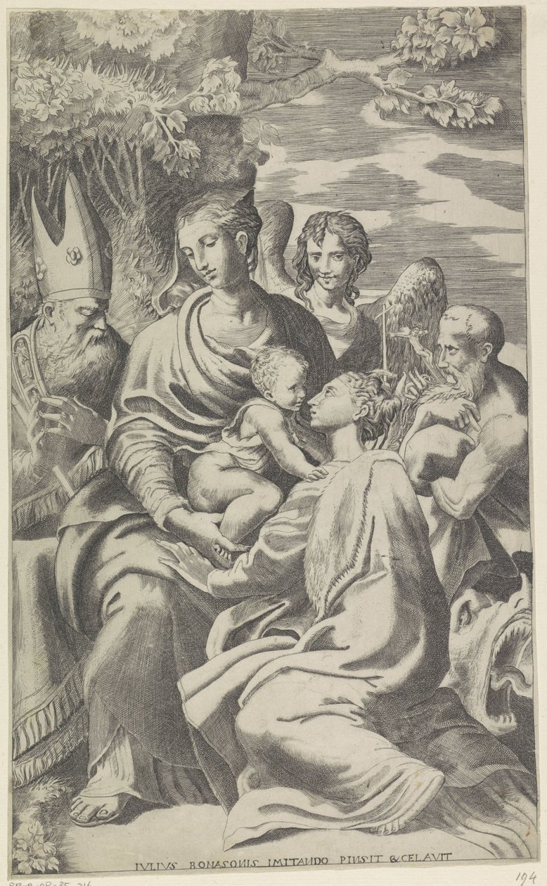 Maria med Kristusbarnet og de hellige av Giulio Bonasone