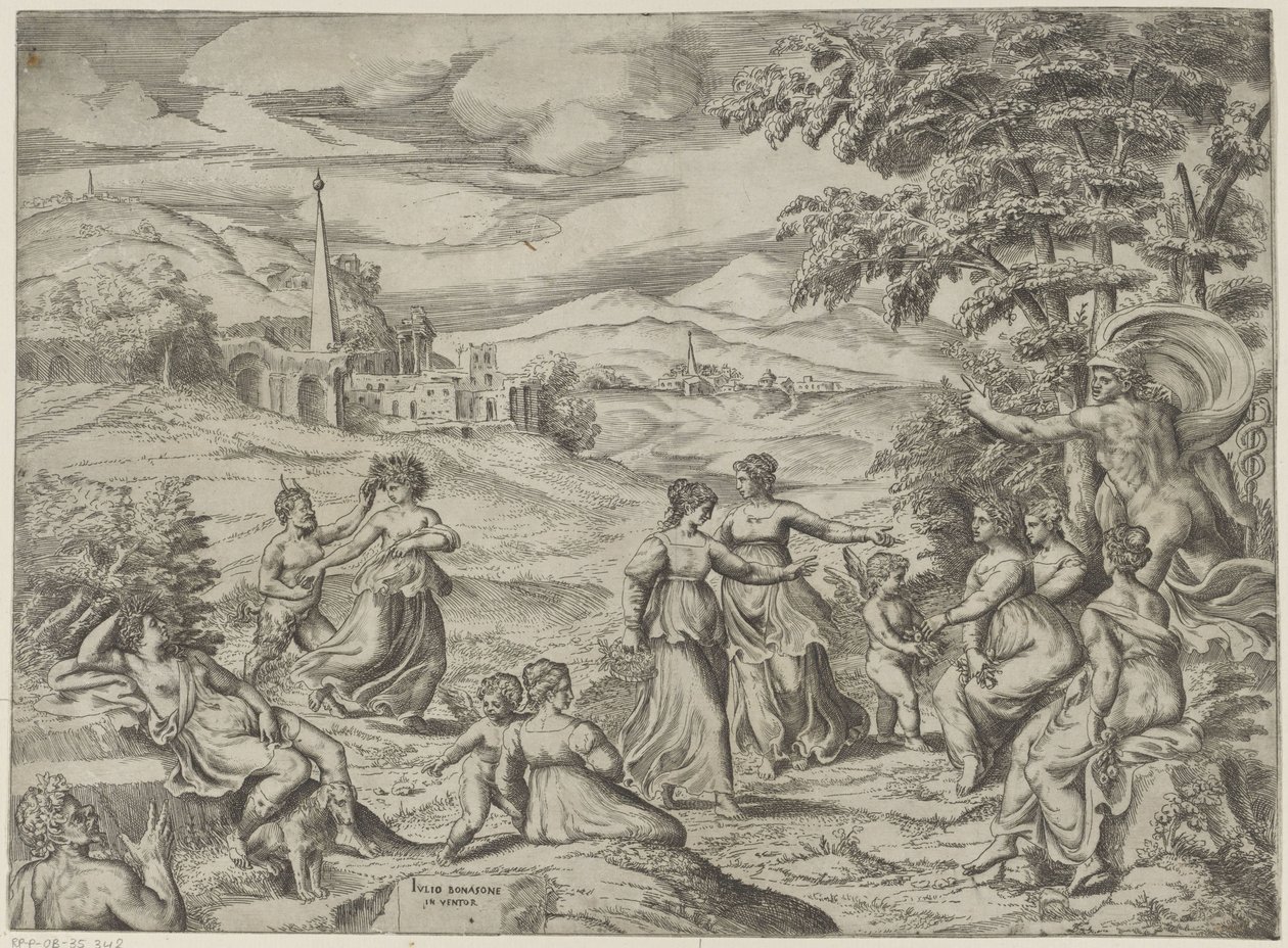 Mercury forteller historien om Pan og Syrinx av Giulio Bonasone