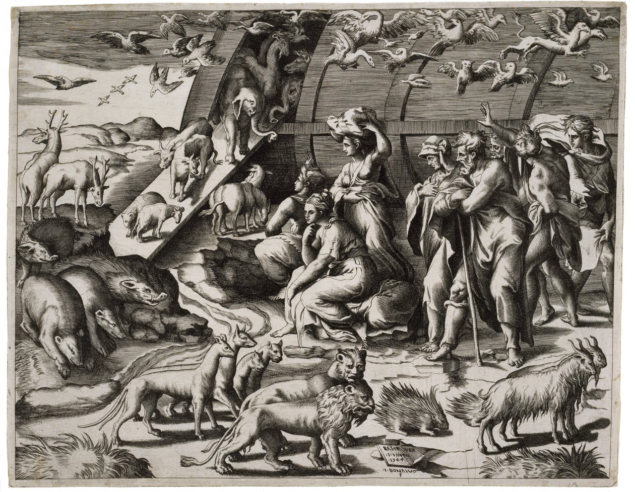 Noah forlater arken, 1544 av Giulio Bonasone