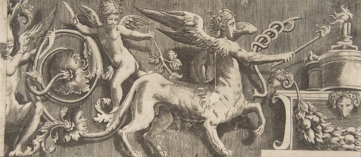 Ornamentfrise med bevinget Centaur, 1531-76. av Giulio Bonasone