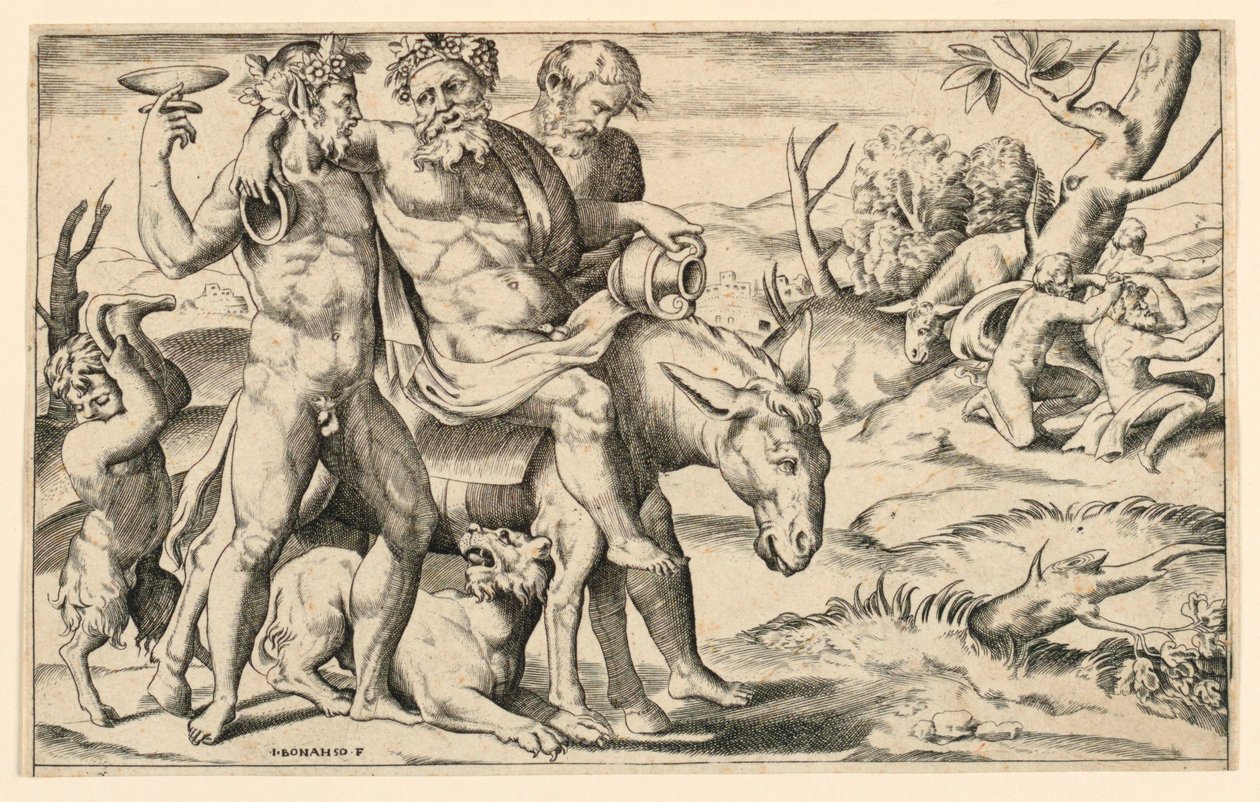 Silenus Riding on an Ass av Giulio Bonasone