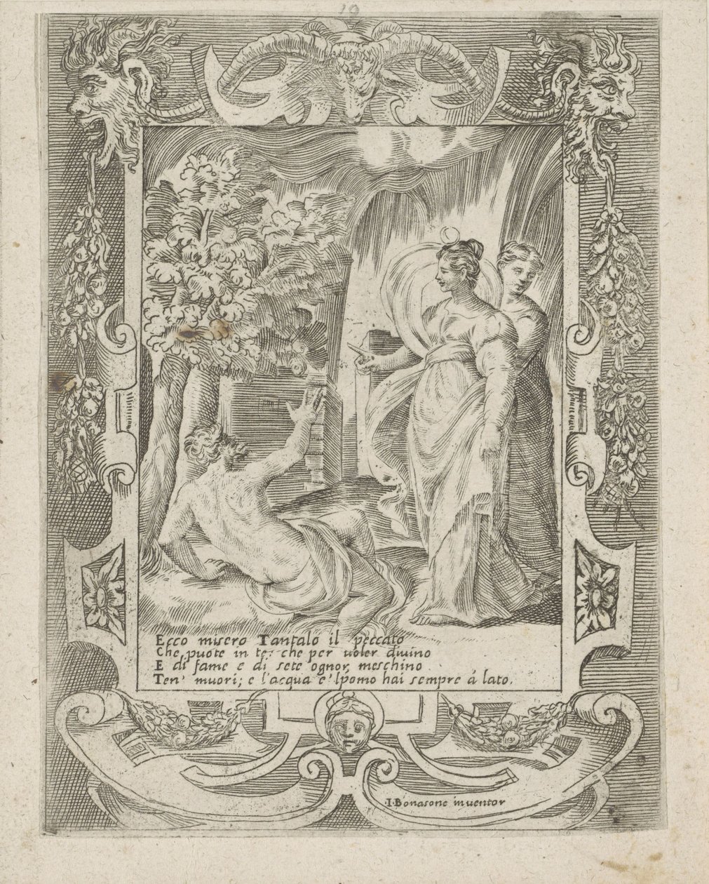 Tantalus snakker med Diana Love, Anger and Jealousy of Juno (serietittel) Amori sdegni et gielosie di Giunone (serietittel) av Giulio Bonasone
