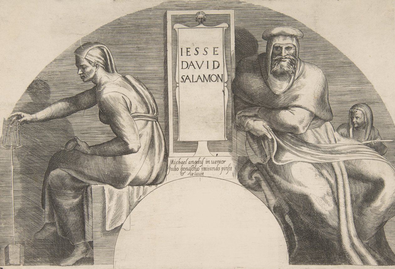 The ancestors of Christ flanking an inscribed tablet, an arched top composition, 1531-76.    1169910   no       norwegian Successfully Translated  Original: Noon Translat: Noon 1347720 no norwegian Successfully Translated Original: Studie eines Kopfes Tran av Giulio Bonasone