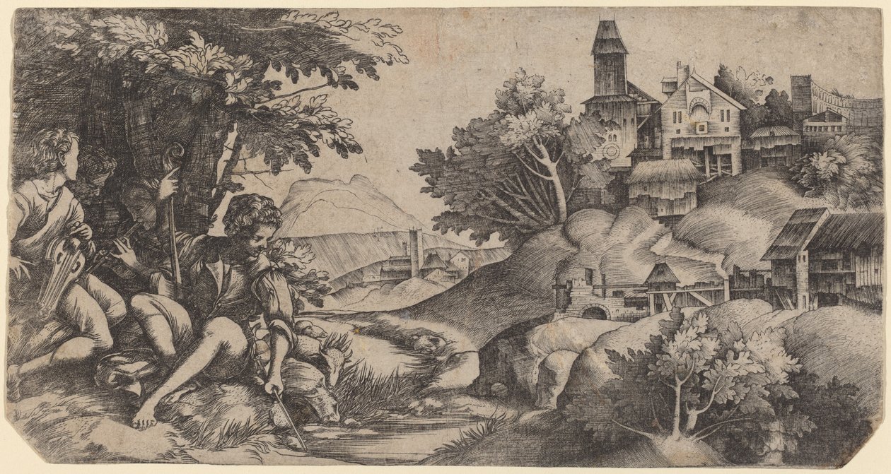 Hyrder i et landskap av Giulio Campagnola and Domenico Campagnola