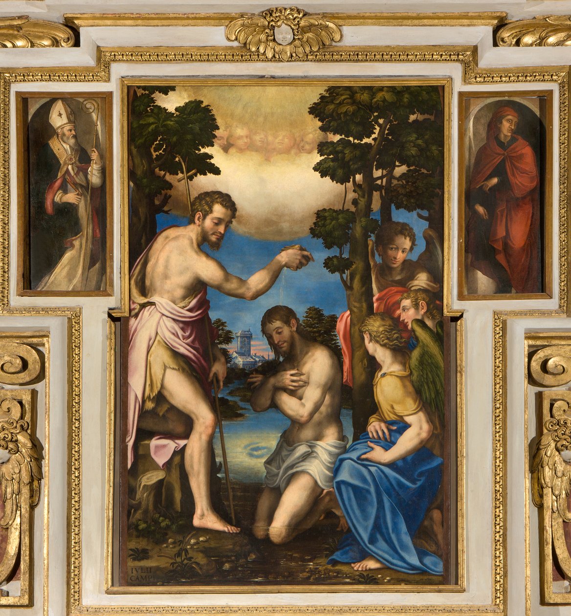 Kapellet til Vår Frue av folket, første spenn sørsiden, Giulio Campi, Kristi dåp 1569, På sidene Sant