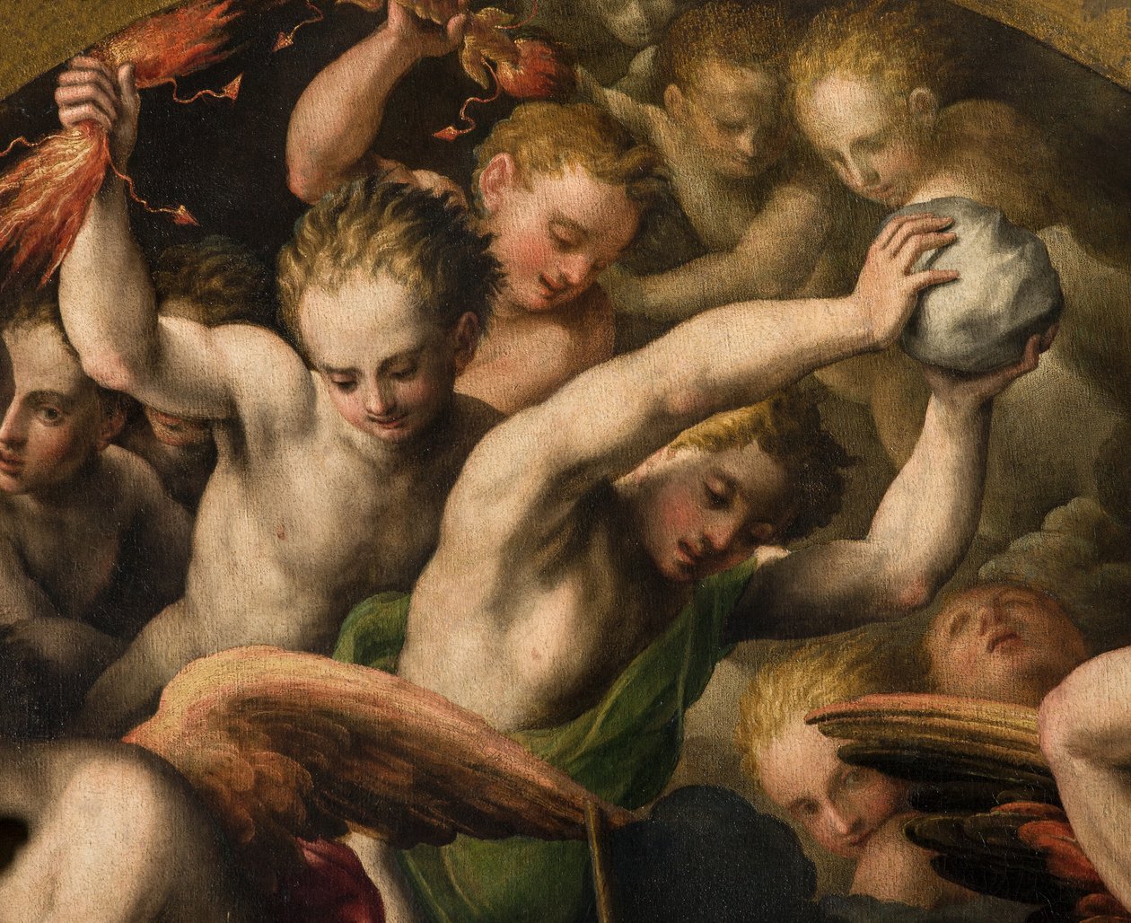 North Transept, alteret til St. Mikael erkeengelen, erkeengelen Mikael dreper den onde, Giulio Campi 1566, Detalj av Giulio Campi