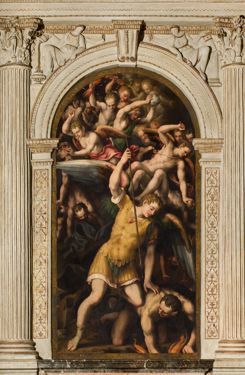 North Transept, alteret til St. Mikael erkeengelen, erkeengelen Mikael dreper den onde, Giulio Campi 1566 av Giulio Campi