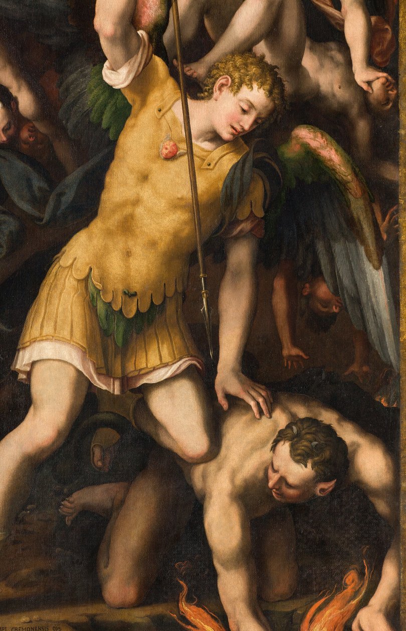 North Transept, alteret til St. Mikael erkeengelen, erkeengelen Mikael dreper den onde, Giulio Campi 1566, Detalj av Giulio Campi
