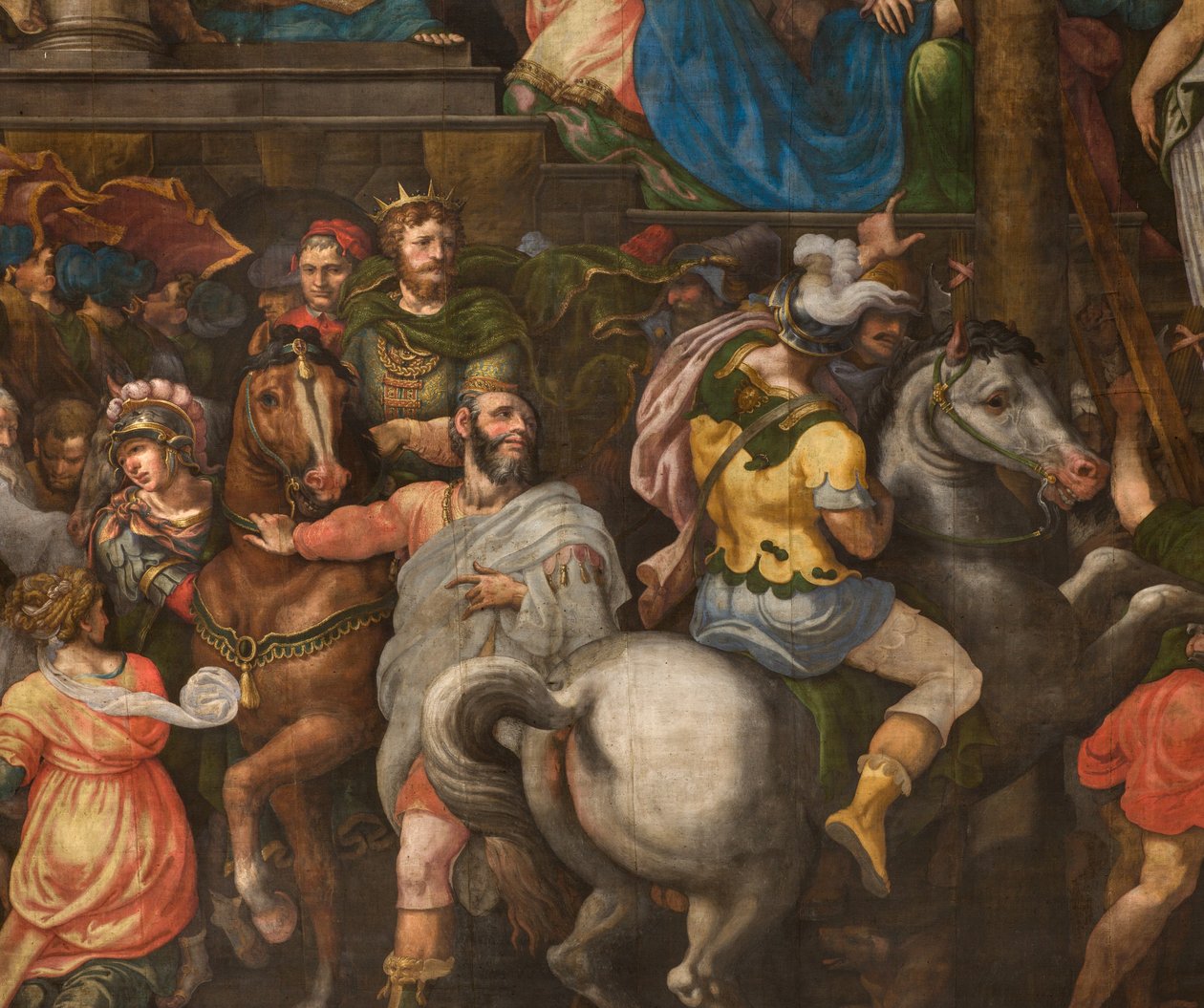 Vegg overfor motfasaden til det sørlige transeptet, Giuseppe Campi, Triumph of Mordecai 1567, Detalj nedre del av Giulio Campi