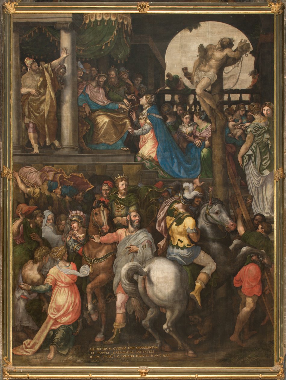 Vegg overfor motfasaden til det sørlige transeptet, Giuseppe Campi, Triumph of Mordecai 1567 av Giulio Campi