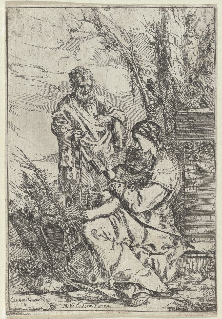 Den hellige familie leser med Maria av Giulio Carpioni (I)
