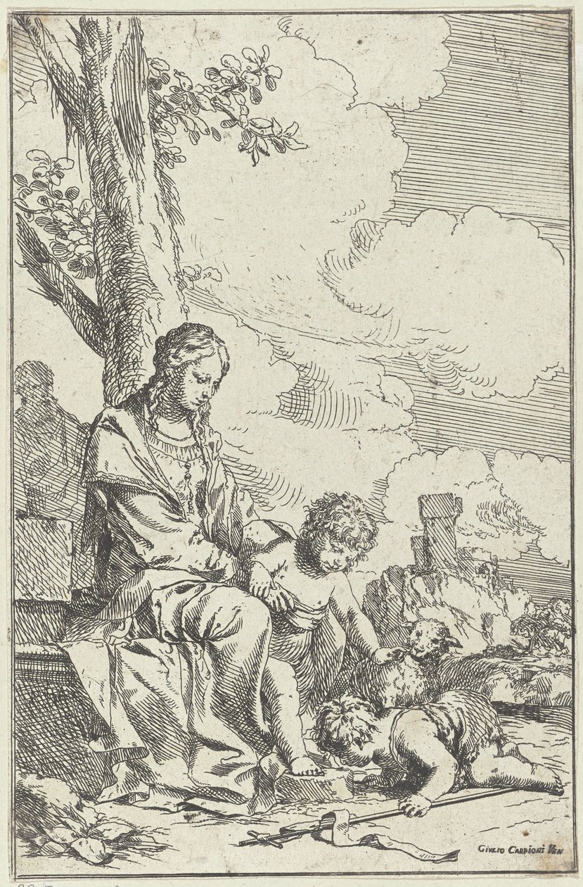 Hellig familie med den unge døperen Johannes av Giulio Carpioni (I)