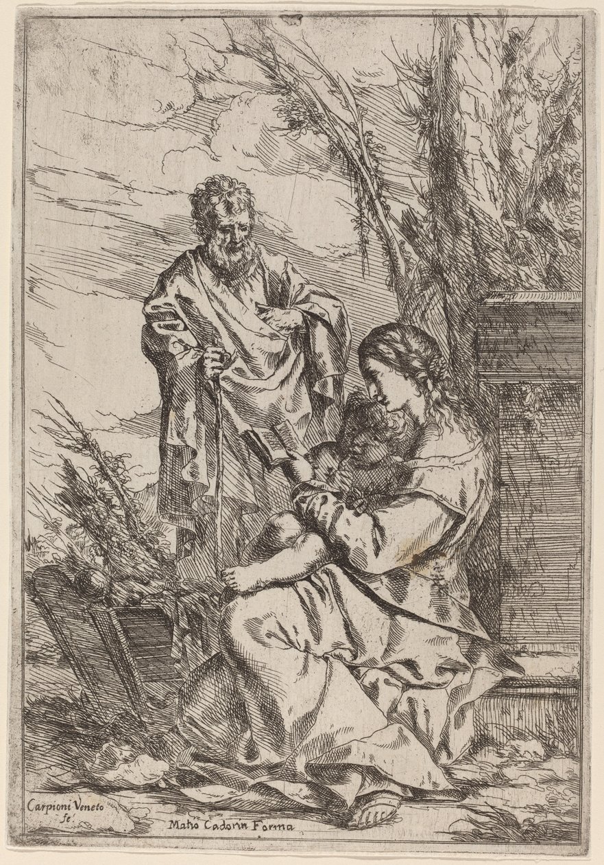 Hellig familie med jomfrulesningen av Giulio Carpioni