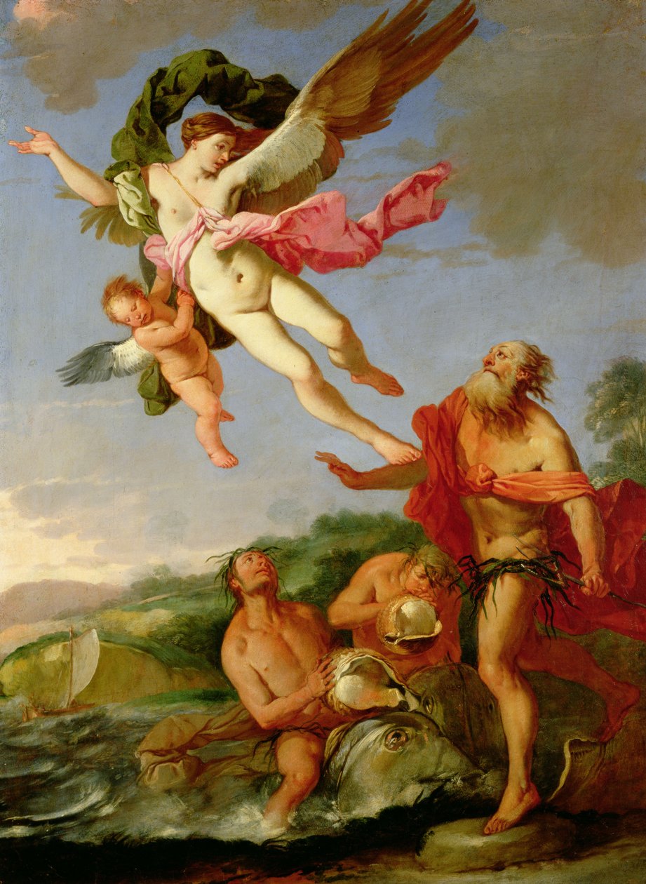 Neptune Pursuing Coronis, 1665-70 olje på lerret av Giulio Carpioni