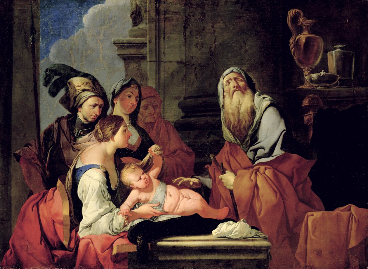 Den blinde profeten Tiresias med babyen narcissus, etter 1666 av Giulio Carpioni