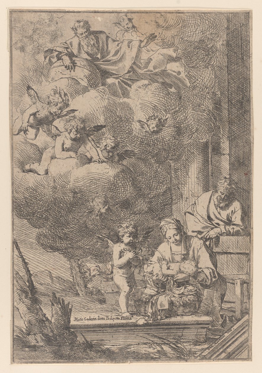 Den hellige familie med jomfruen som holder Kristus over vuggen, 1640-60., 1640-60. av Giulio Carpioni