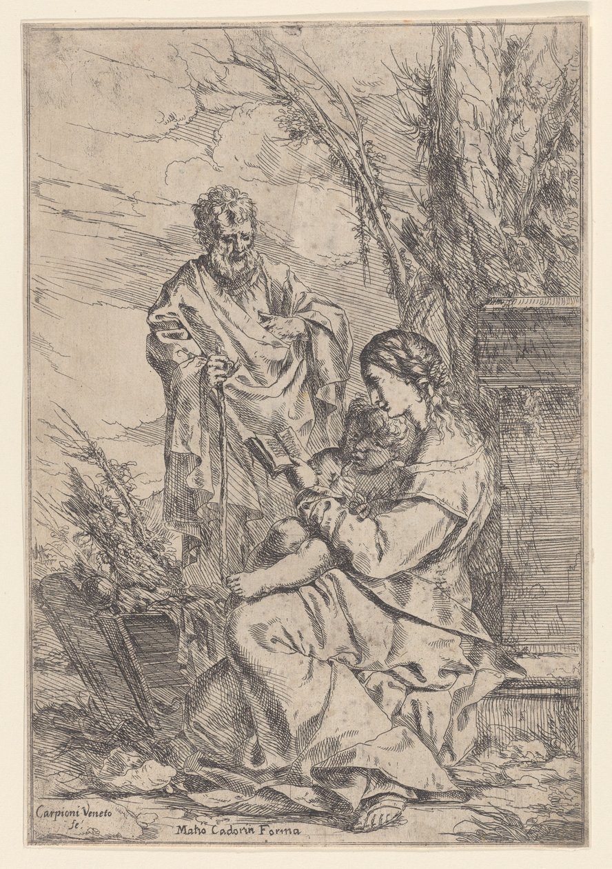 Den hellige familie med jomfruen leser en bok, 1640-60. av Giulio Carpioni