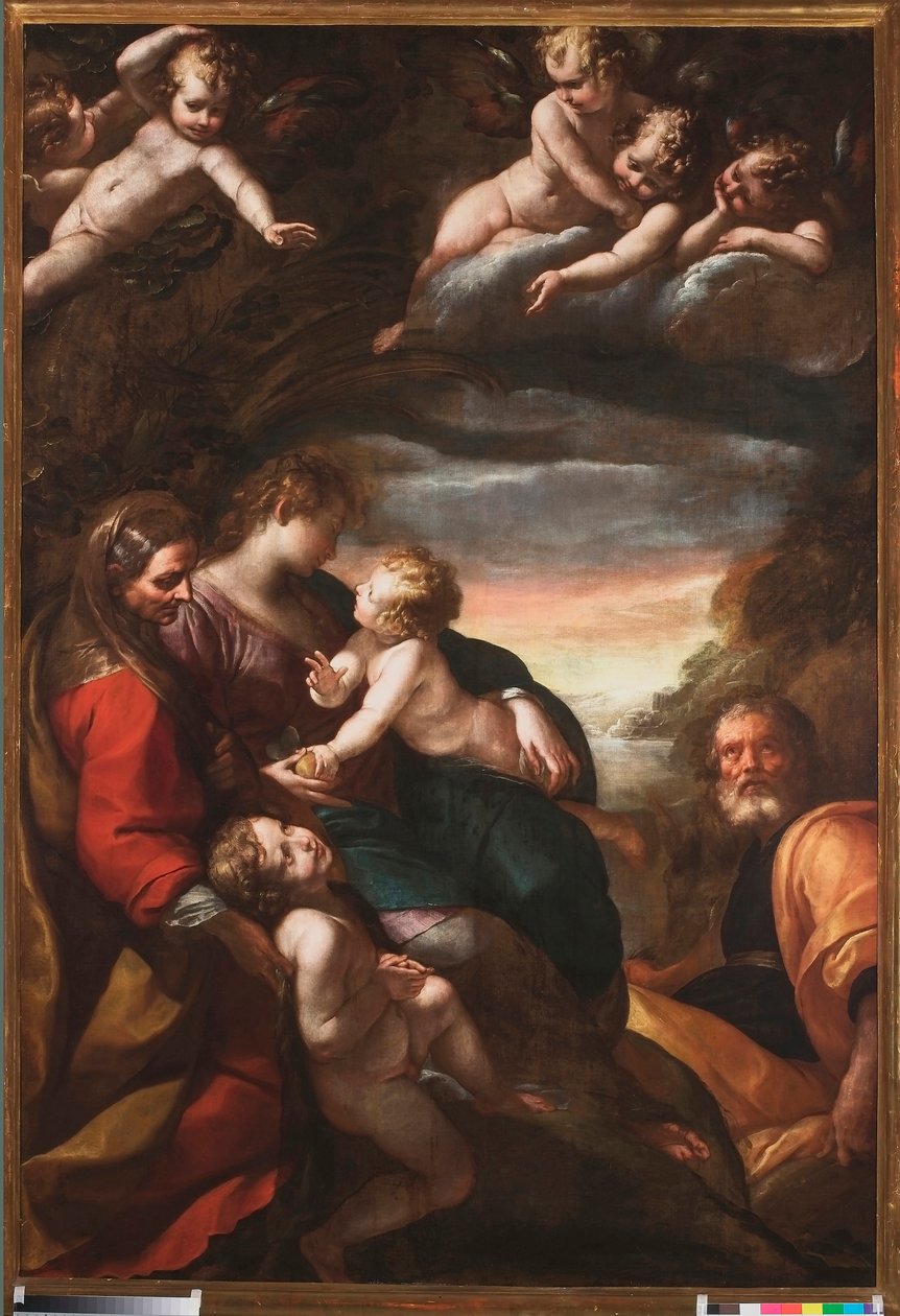 Hellig familie med Saint John og Saint Elizabeth, ca. 1610-20 av Giulio Cesare Procaccini
