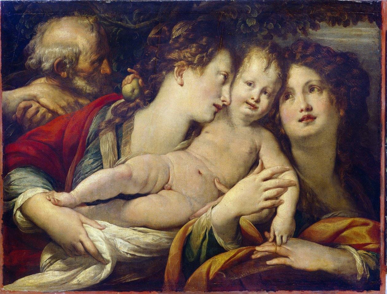 The Mystic Marriage of Saint Catherine (ca. 290-307) (The Mystic Marriage of Saint Catherine). Jomfru Maria presenterer barnet Jesus til den hellige Katarina av Alexandria, som får gifteringen på fingeren. Maleri av Giulio Cesare Procaccini (1574-1625), h av Giulio Cesare Procaccini