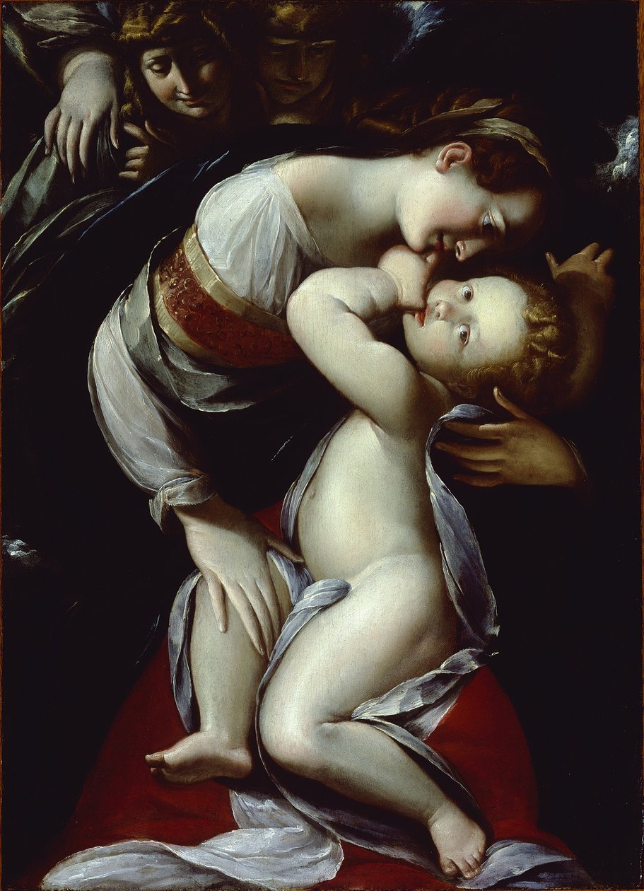 Jomfru og barn med engler, ca. 1610 av Giulio Cesare Procaccini