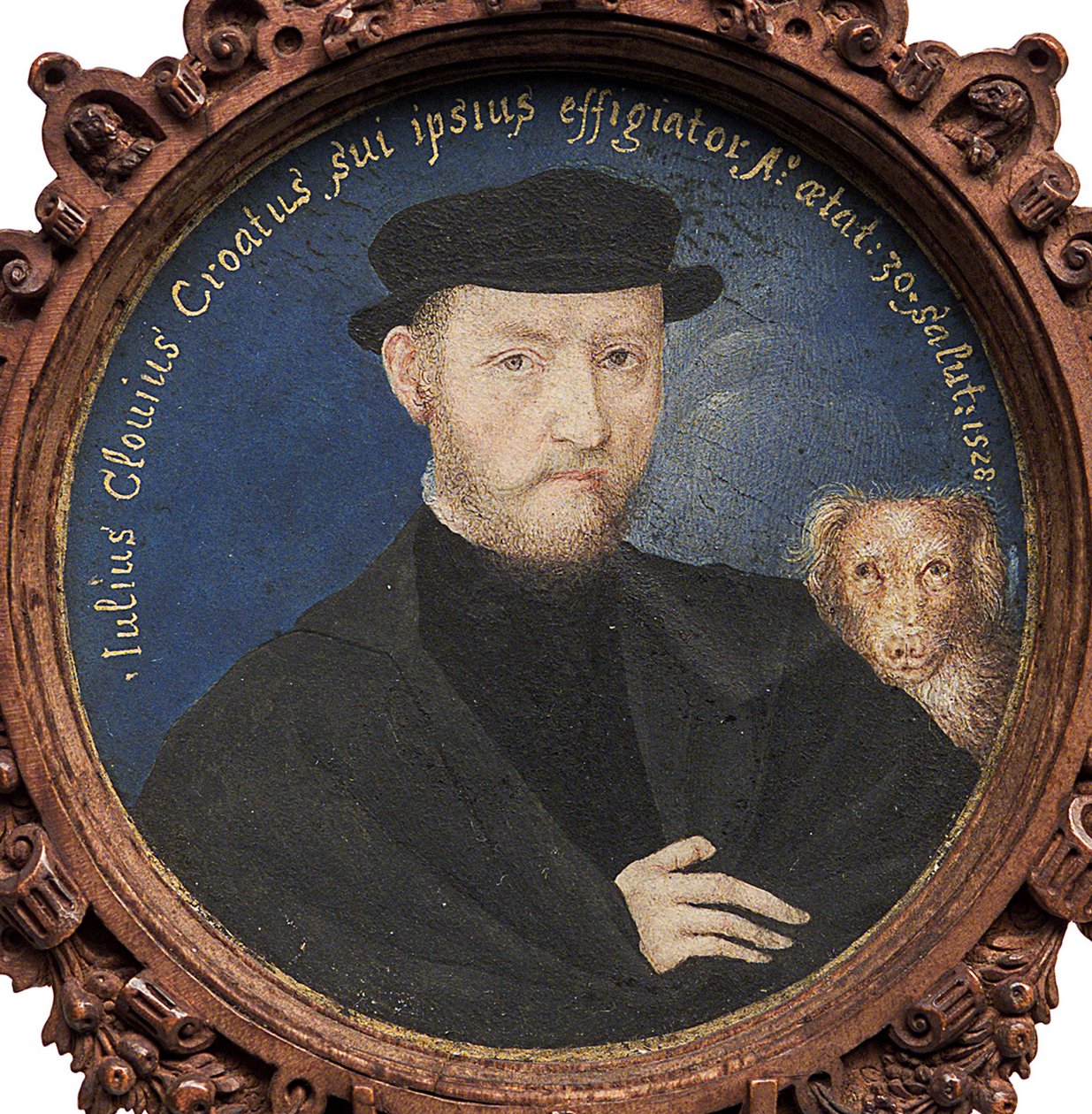 Selvportrett med hund, 1528 av Giulio Clovio