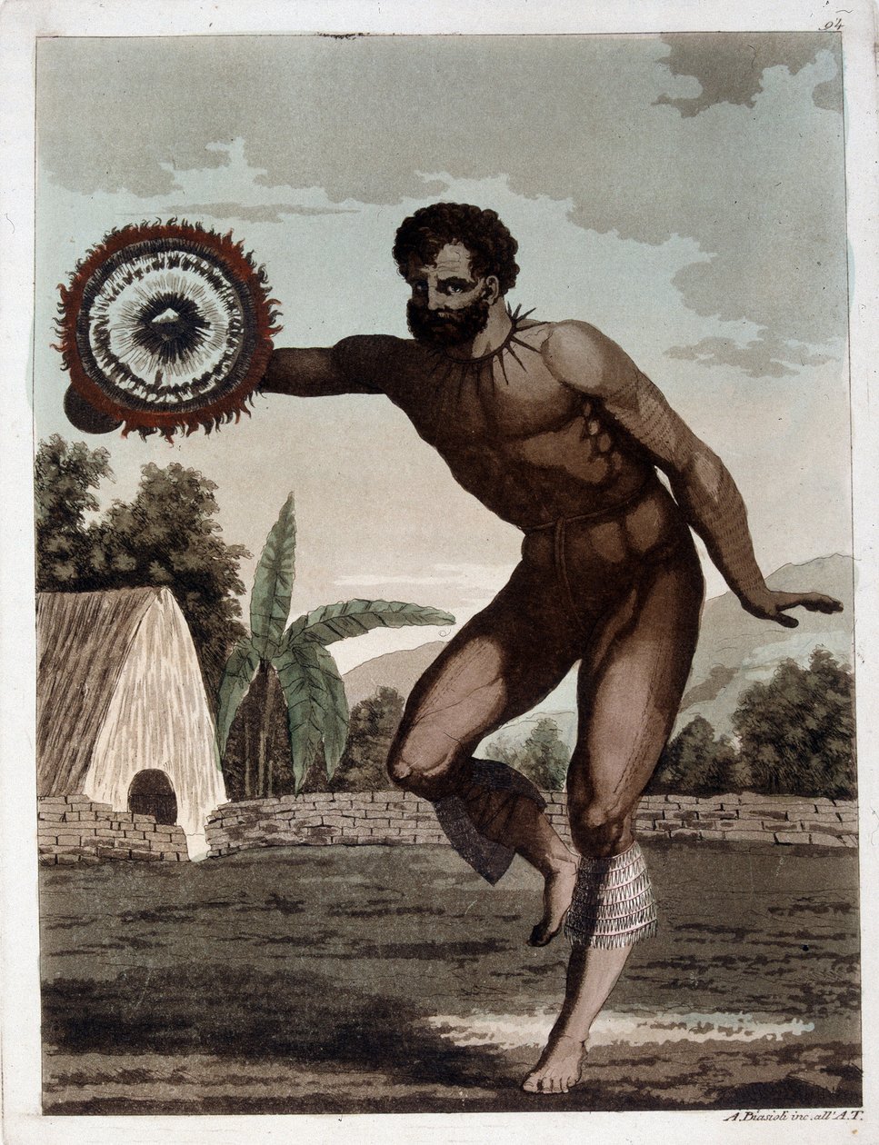 Dance of the Sandwich Islands (Hawaii) - i "" Ancient and Modern Costume"" av Dr. Jules Ferrario, red. Milano av Giulio Ferrario