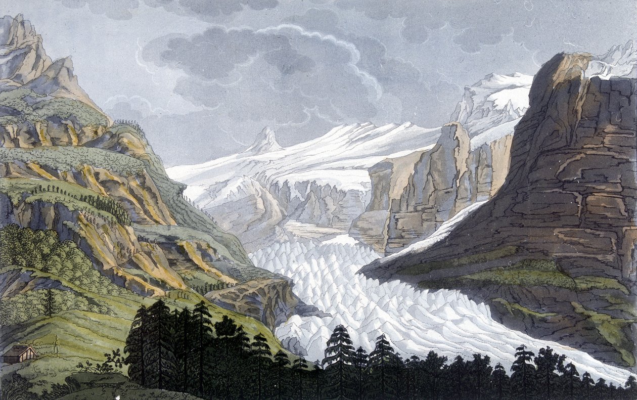 Glacier of Grindelwald i Sveits - i "" Den gamle og moderne drakten"" av Ferrario, red. Milano av Giulio Ferrario